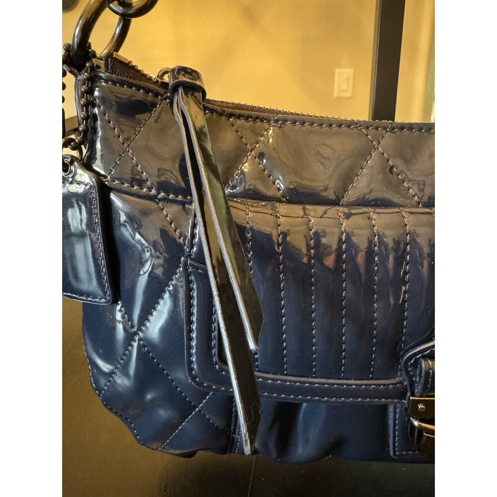 Navy Blue Coach Poppy Liquid Gloss Quilted Patent Leather Bag - Picture 2 of 10